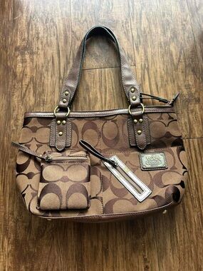 Coach Brown Signature Canvas Tote